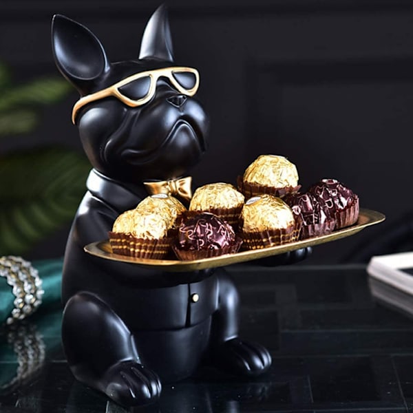 Resin Cool Hund Skulptur Bulldog Dekorativ Statue Opbevaringsskuffe Pengekasse Indgangsnøgle Snack Holder Moderne Kunst Statue Hjem Desk Dekoration