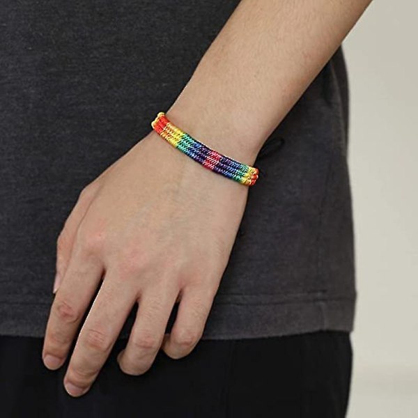 Sexfärgad regnbåge handflätat armband Friendship Armband Pararmband - 2 Count