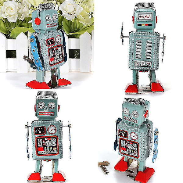 Vintage mekanisk urværk optræk legetøj gående radar robot tin legetøj