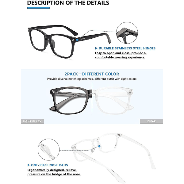 2 pakke blå lysblokkerende briller, datamaskinlese-/gaming-/tv-/telefonbriller  b3a7 | Fyndiq