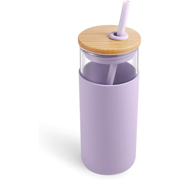 20 oz glas tumbler strå silikone beskyttende ærme bambus låg - BPA fri