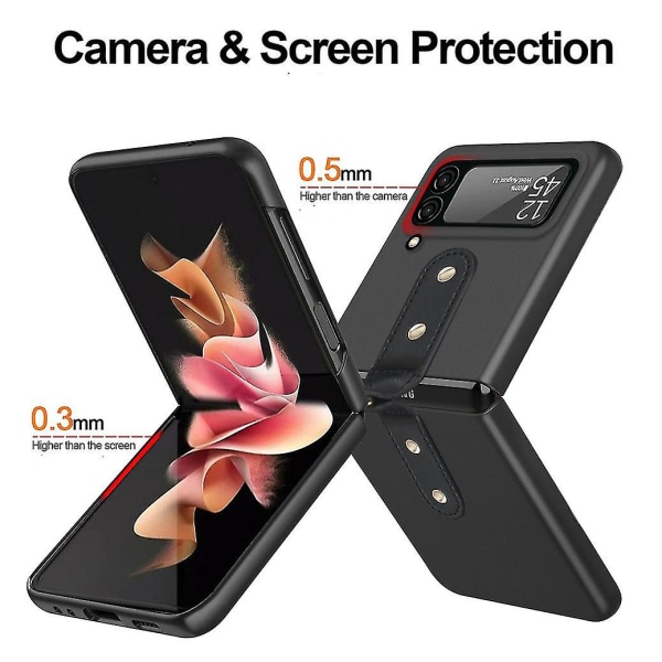 Lädergångjärnsskydd Phone case Kompatibel med Samsung Galaxy Z Flip 4 med ringställ Gold