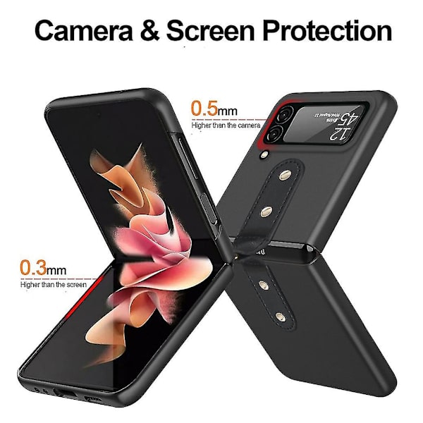 Nahkainen saranasuojakotelo, yhteensopiva Samsung Galaxy Z Flip 4:n kanssa, jossa rengasjalusta Gold