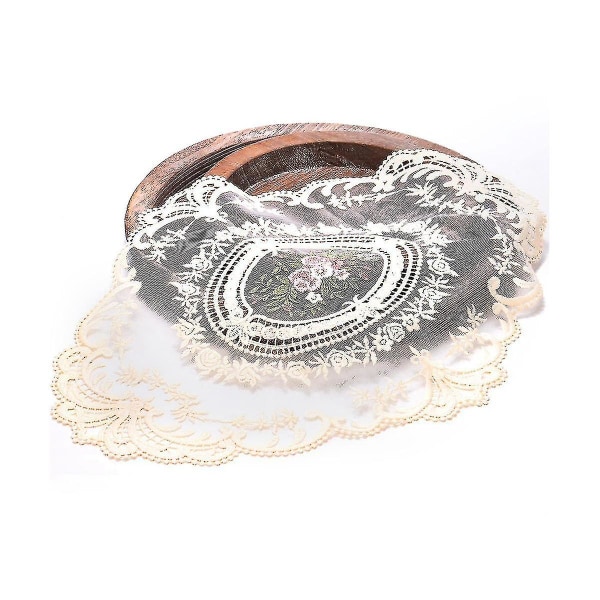 6 stk. Spisebord Dekk Broderte Duk Elegant Rundt Blonder Duk Kaffe Koster Servietter
