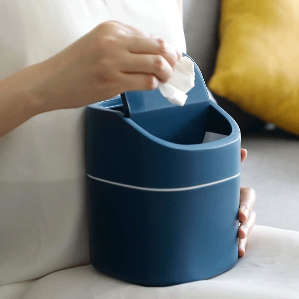 Liten bordspapperskorg, köksskrivbords papperskorg, för badrumsskåp, kontor, - kasta bomullsrondeller, sminkssvampar, 2 liter (blå)