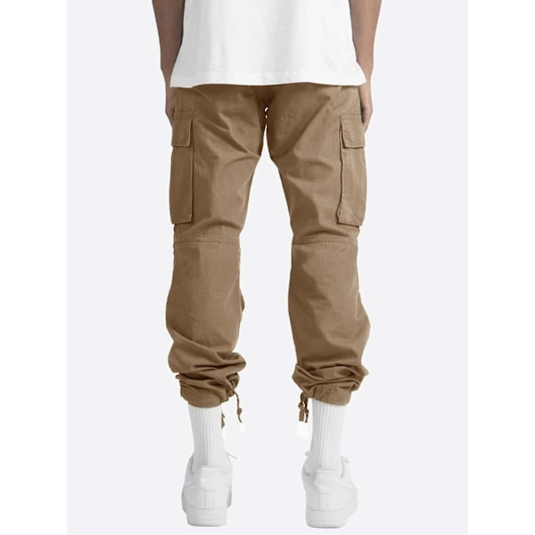 Herr Bekväma Arbetskläder Bomull Linne Multificka Casual Lös Baggy Långa Cargobyxor Khaki 4XL