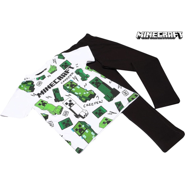 Minecraft Glitching Creeper Long Pyjamas Sæt, Børn, 4-15 år, Hvid, Officiel Merchandise