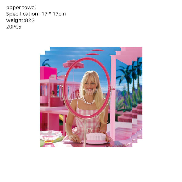 Uusi elokuva Barbie syntymäpäiväjuhlan koriste Pinkki teema Figuurit Ilmapallosetti Tausta Paperilautanen Silkkipaperi Pöytäastiat Tarvikkeet Napkins 20pcs