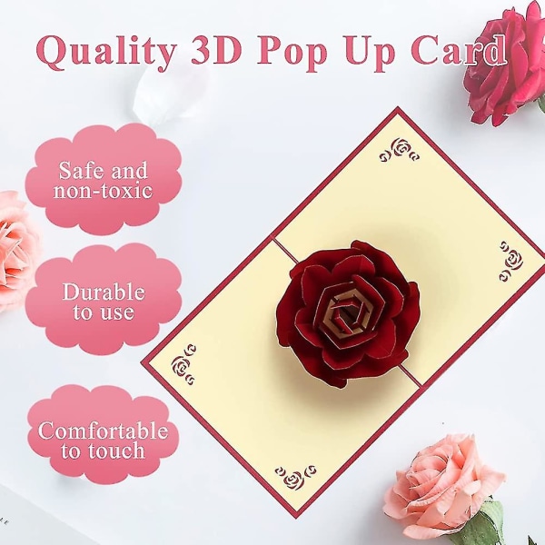 3D Pop Up -onnittelukortti hänelle, romanttinen ruusukukka  ystävänpäiväkortti vaimolle aviomies tyttöystävä poikaystävä äiti isä lahja,  taita onnittelukortit ab65 | Fyndiq