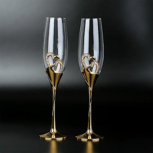 2 stk/sæt Bryllup Krystal Champagneglas Guld Metal Stand Flutes Vinglas
