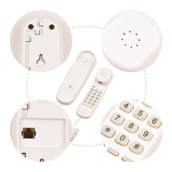 Mini bordstelefon med sladd, fast telefon, väggmonterbar, stöder Mute/Pause/Omslagning