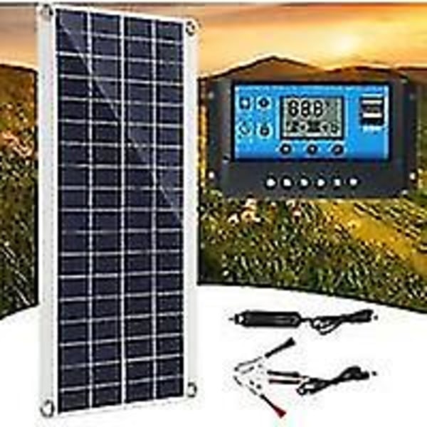 300w 12v solcellepanel, solcellepanelsett, 60a solcelleladekontrollladersett for Rv, yacht, utendørs, hage, belysning