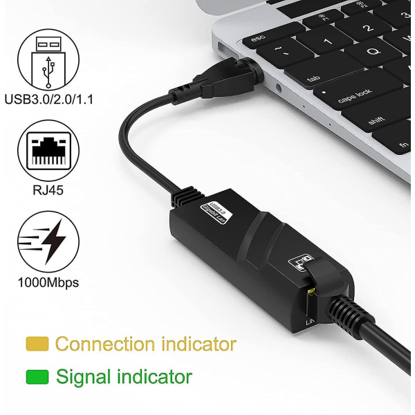 Usb Ethernet-adapter, Usb 3.0 til Rj45 Ethernet-adapter, 1000 mbps Lan-netværksadapter kompatibel med Windows 10/8.1/8/7/vista/xp, Mac Os 10.6 og Abov