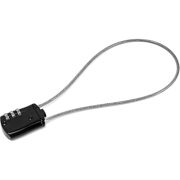 Tilbaketrekkende kabel-lås, digital kombinasjonshengelås med 41 cm kabel for motorsykkel, sykkel, snowboard, ski, kofferter, svart