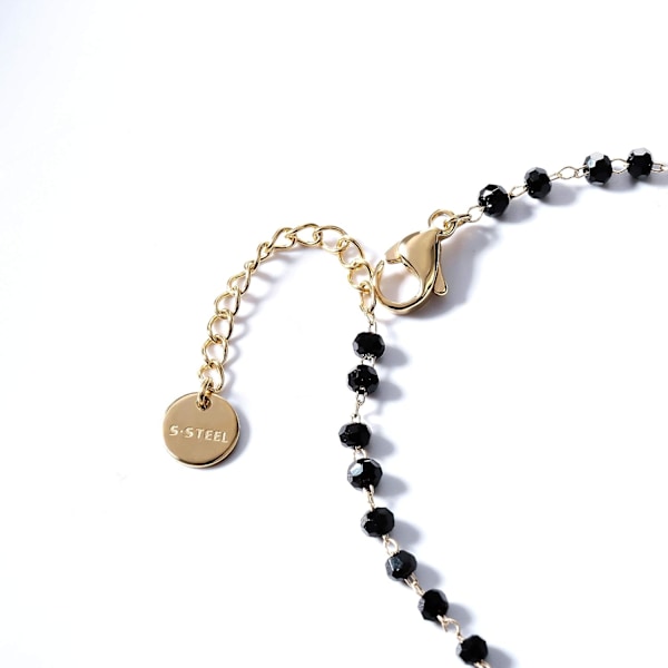 Heldig kløver charme armbånd i rustfrit stål med sorte perler - simpelt armbånd med heldig charme (guld) gold