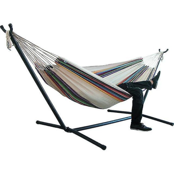 60#to-personers hengekøye camping tykk svingestol utendørs hengende seng Canvas gyngestol ikke med hengekøyestativ 200*150cm