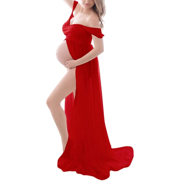Elagant gravidkjole, off Shoulder Chiffon fotograferingsskjørt