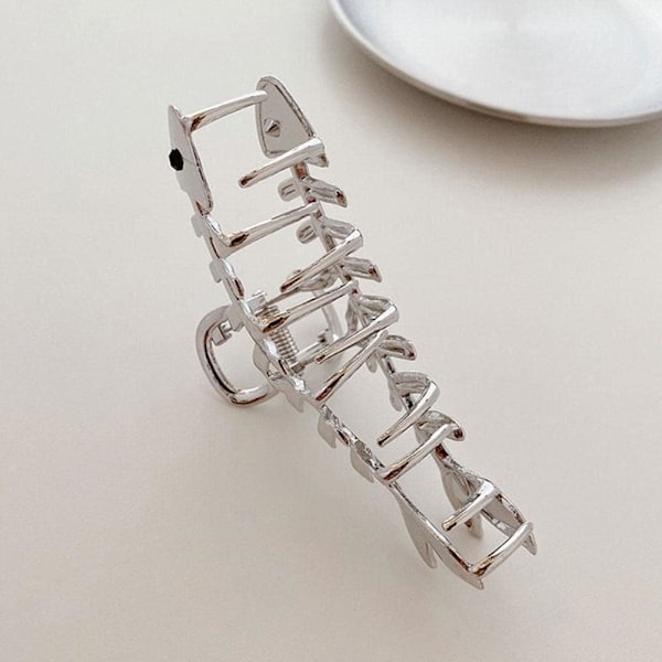 Hårklämma för kvinnor, geometrisk fiskbensdesign, elegant metallhålig hårklämma, huvudbonad, håraccessoar för kvinnor (silver)
