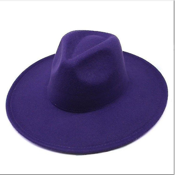 Varm vinter Klassisk bredskygget Fedora hat Sort hvid uldhatte Mænd Kvinder Knusbar vinterhat Purple