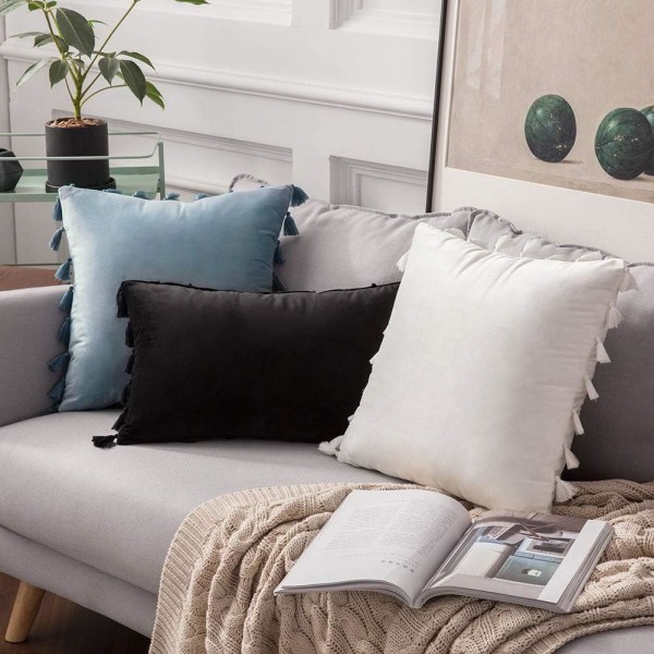 Pakke med 2 Bløde Fløjlsagtige Dekorative Pudebetræk med Kvaster Boho Stil Pudebetræk til Sofa Seng 45x45cm Ren Hvid bleach 45*45cm