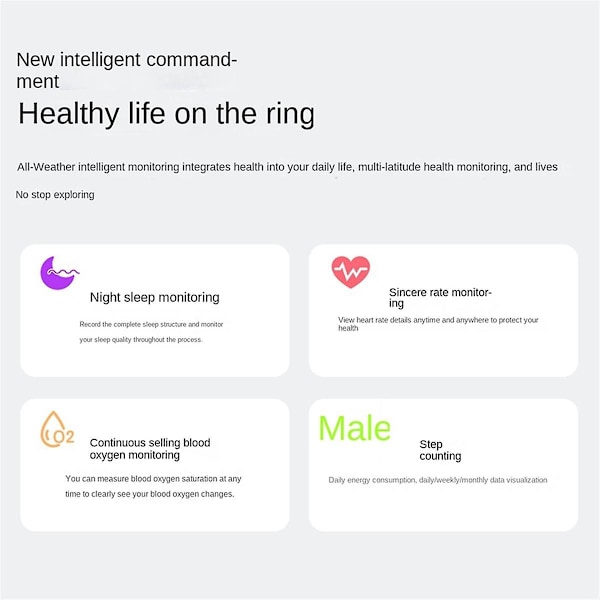 Smart Ring 21,5 mm Monitor Søvn Blod Oxygen Hjertefrekvens Sundhed Bluetooth Multifunktionel Smart Ring, A