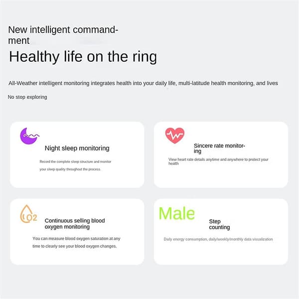 Smart Ring 21,5 mm - Övervaka sömn, blodsocker, hjärtfrekvens, hälsa, Bluetooth, multifunktionell smart ring, A