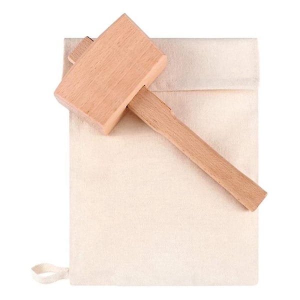 2 Pcs Bag Canvas Ice Bag Reusable Canvas Bag Wood Hammer Mallet For Bartender Bar Accessory