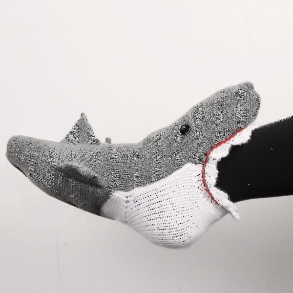 Strikk Krokodillesokker Dyresokk Strikket Nyhet Vintervarm julegave S Grey Shark Socks