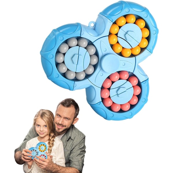 Seks-sidet roterende finger Rubik's Cube - Seks-sidet afstressende finger roterende legetøj - Puslespil afstressende puslespil spil sanse legetøj (Blå) blue