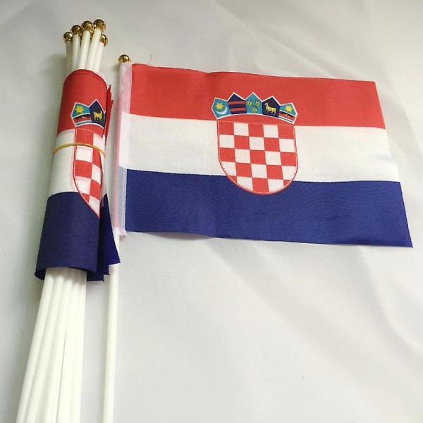 Zxz 100 stk. Kroatiske Håndflag 14*21cm Polyester Dobbeltsidet Trykt Hr Håndflag Med Plastik Flagstang