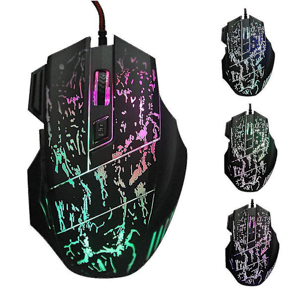 Wekity Gamingmus med sju knappar, 5-växlad justerbar DPI, flytande vattensprucken form, lysande trådbunden mus, ergonomisk