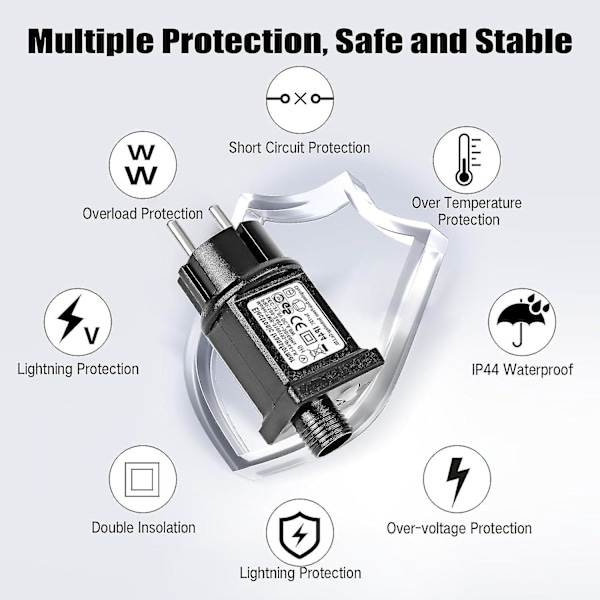 2-pak Transformer 31V 6W LED Strømforsyning, Lavspenningsadapter Blinkende IP44 med 8 Moduser, Timer og Minnefunksjon for Julelys