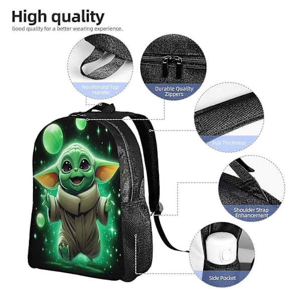 Baby Yoda Ryggsäckar för Pojkar Flickor Laptopväskor Lätt Durable Ryggsäck Skolväska för Tonåringar Grundskolan Mellanskolan Bokväska-SYS894