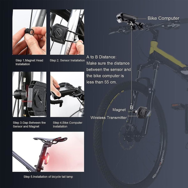4 i 1 cykelforlygte med LCD-display speedometer og horn USB genopladelig cykelcomputer til O