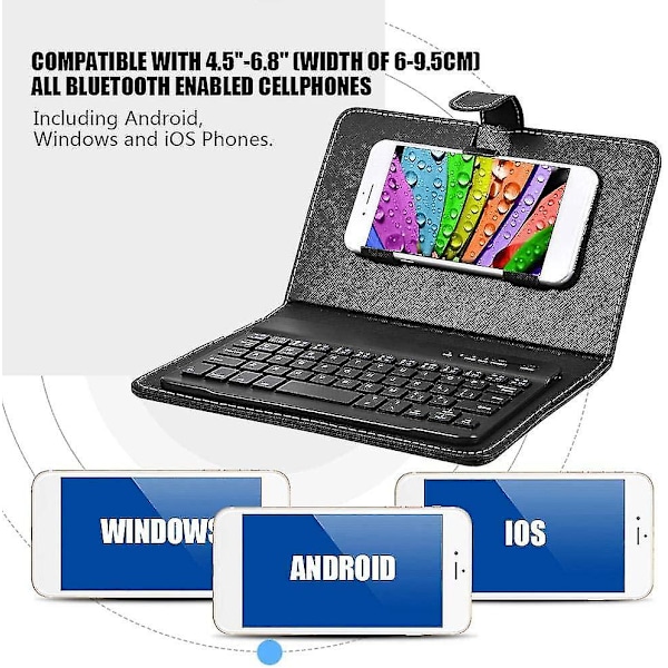 Trådlöst Bluetooth-tangentbord för telefon, Mini bärbart Bluetooth-tangentbord med ett skyddande fodral Vikbart tangentbord för bredd 6 9,5 cm Bluetooth-mobiltelefon