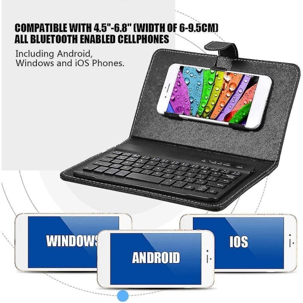 Trådløst Bluetooth-tastatur til telefon, Mini bærbart Bluetooth-tastatur med et beskyttende etui Foldebart tastatur til en bredde på 6 9,5 cm Bluetooth Cell P