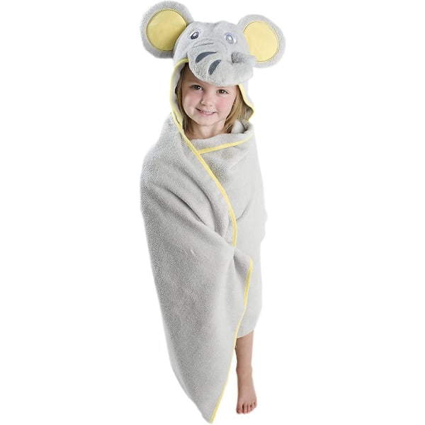 Hettehåndkle for barn | Elefantdesign | Ultra myk og ekstra stor | Badehåndkle i 100 % bomull med hette for jenter eller gutter