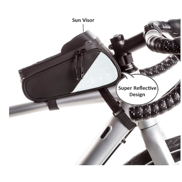 Sykkelfrontrammeveske Sykkeltelefonmonteringsveske Sykkelpakke med solskjerm Sykkeltopprørveske (svart)