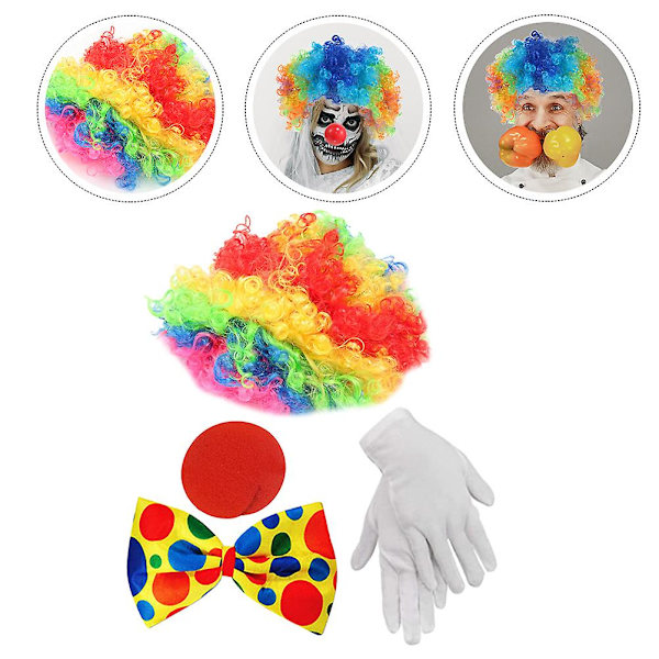 1 Set Clown Kostym Tillbehör Clown Kostym Prop Clown Handskar Clown Näsa Clown Peruk Clown Slips