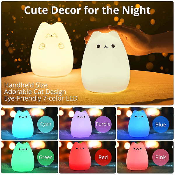Kattelampe, nattlampe for barn på soverommet, Kawaii Kitty babybarnehagelampe