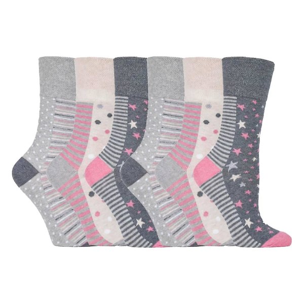 6 stk. damestrømper med blidt greb, ikke-elastiske, str. 4-8 UK Multi grey / beige