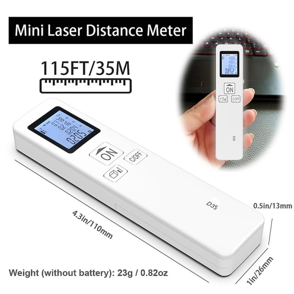 35m lasermål LCD digital laseravstandsmåler Lommestørrelse Mini avstandsmåler Avstand/ Areal/ Volum/ Pythagoras måleverktøy Endre dato