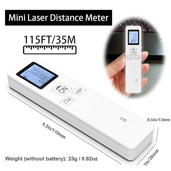 35m Lasermåler Lcd Digital Laseravstandsmåler Lommestørrelse Mini Avstandsmåler Avstand/Areal/Volum/Pythagoras Måleverktøy Enhetsendring Datapunkt
