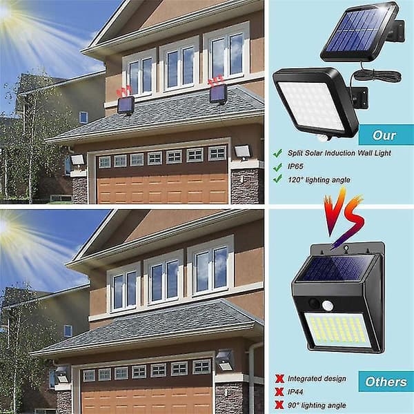 Solcellevegglampe Utendørs Bevegelsessensor Lys 56 LED Se