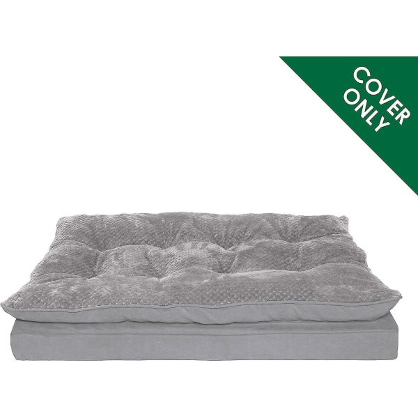 Furhaven Ersättningshundbäddsskydd Minky Plysch & Mocka Pillow Top Madrass, Maskintvättbar - Titanium Grå, Stor