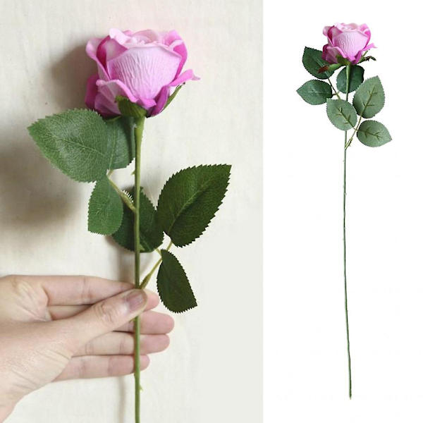 Elegante Kunstige Blomster Rosaceae Rosebukett Mørk Rosa Dekorasjon