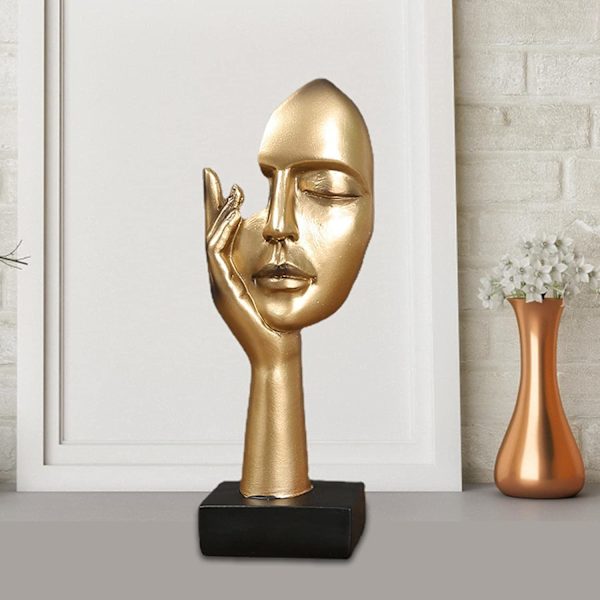 Tenkende Figur | Stille Gull Resin Skulptur Figur Borddekorasjon | Håndholdt Maske, Kreativ Tenker Figur, Personlig Statue Gold D section