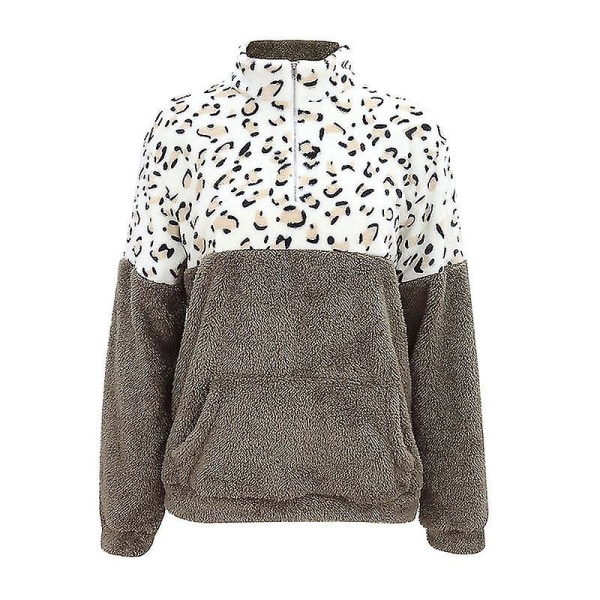 Dame Leopard Fleece Genser Pullover Winter Warm Jumper Thicken Top