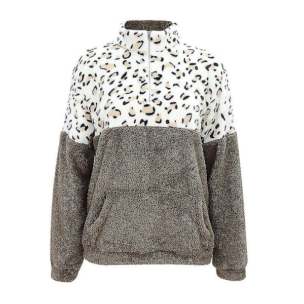 Kvinnor Leopard Fleece Sweatshirt Pullover Vinter Varma Jumper Tjock Topp