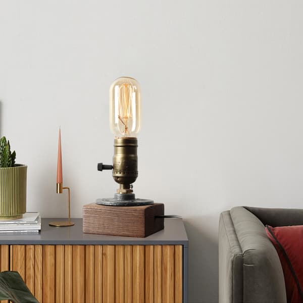 Industriel Steampunk skrivebordslampe, e27 lamper med træbase